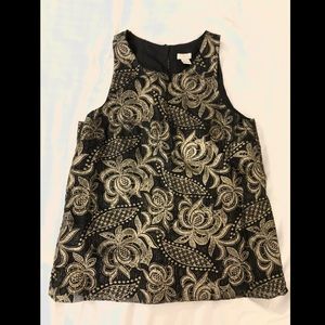 Jcrew Factory Black & Gold Embroidered Top